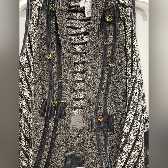 Sweater Wrap Vest Size Large. Black & White Stripe Acrylic Cotton Blend Aneo.A - Picture 3 of 4